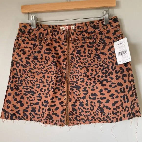 Free People We The Free Denim Mini Skirt Leopard Print Brown Black Women's 28 - Picture 5 of 12